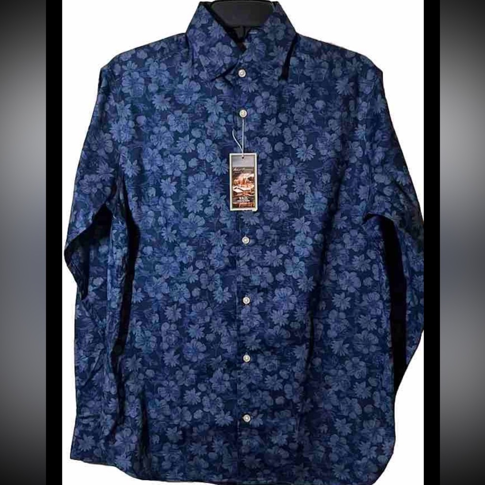 NWT Cremieux Men’s Blue Tropical Print Long Sleeve Button Down Shirt Sz S